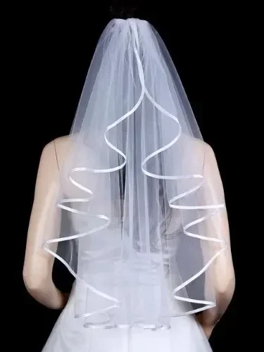 Elegant 1T 1 Tier Ribbon Wedding Bridal Veil