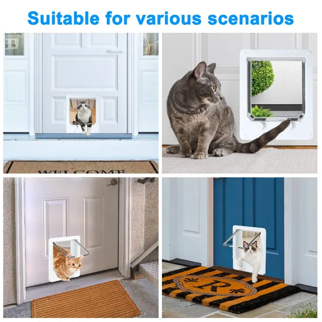 Pet Supplies ABS Plastic Cat Flap Door with 4 Way Locking Pet Exterior Security Flap Door Weatherproof Pet Door Outdoor 2