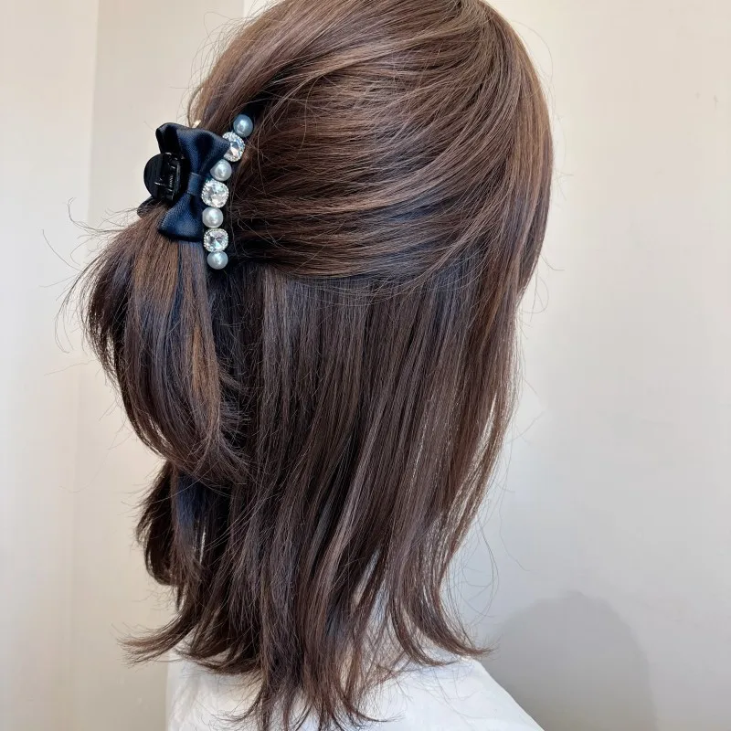 

Винтажный Премиум жемчужный бант Средний зажим акулы темпераментная милая фотография задняя часть головы заколка для волос аксессуары для девочек