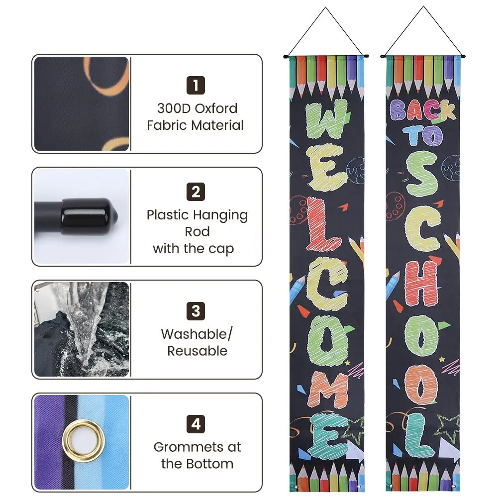 1 Pair Back To School Banner Welcome Banner Classroom Party Supplies Photo Prop Kindergarten Primary High School Classroom Decor