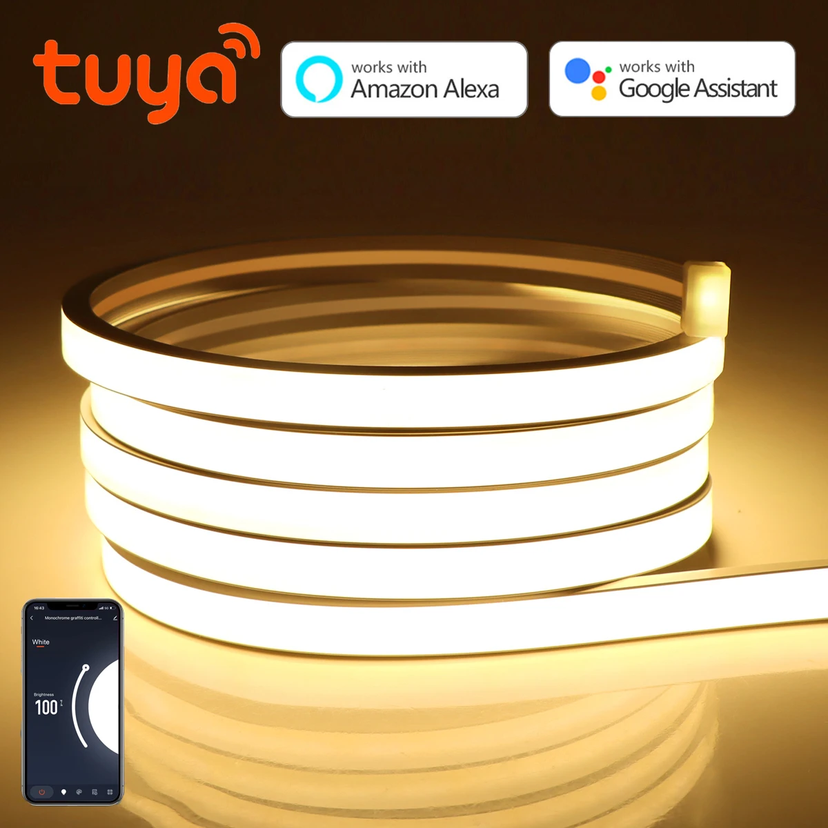 Tuya 스마트 홈 WiFi 무선 제어 LED 네온 스트립 라이트 DC5V USB USB 방수 유연한 테이프 지원 Alexa Echo Google 홈