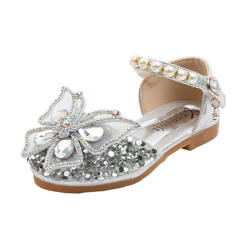 Children's Party Wedding Children Shoes Sequin Lace Bow Kids Shoes Cute Pearl Princess Dance Single Casual Girls Shoe leather shoes mary jane shoes girls shoes girls flats