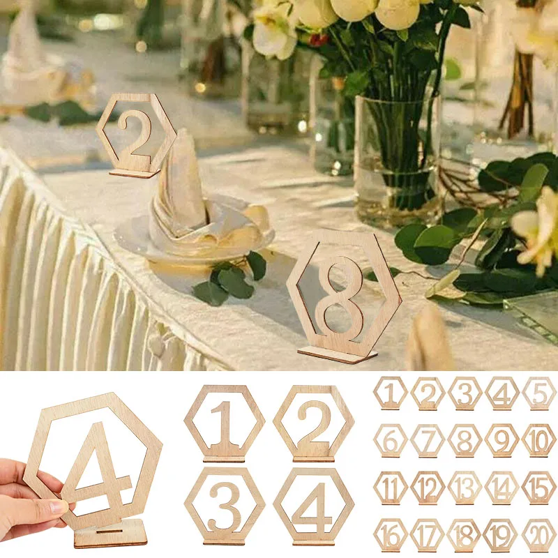 10pcsWoodenTableNumberSignHexagonHolderCardRusticWedding
