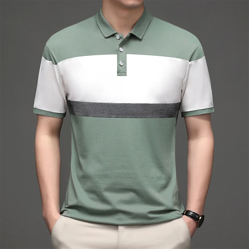

Men's Clothing Short Sleeve Polo Shirts Contrasting Colors Spliced 2024 Summer Business Casual Polo-Neck Fashion Button T-shirts
