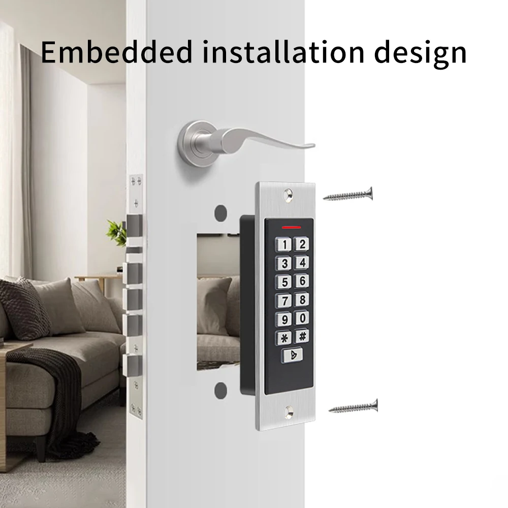 lP66 Waterproof Metal Embedded Access Control Card Reader Standalone Machine RFID 125Khz Induction Fingerprint Door Lock Control