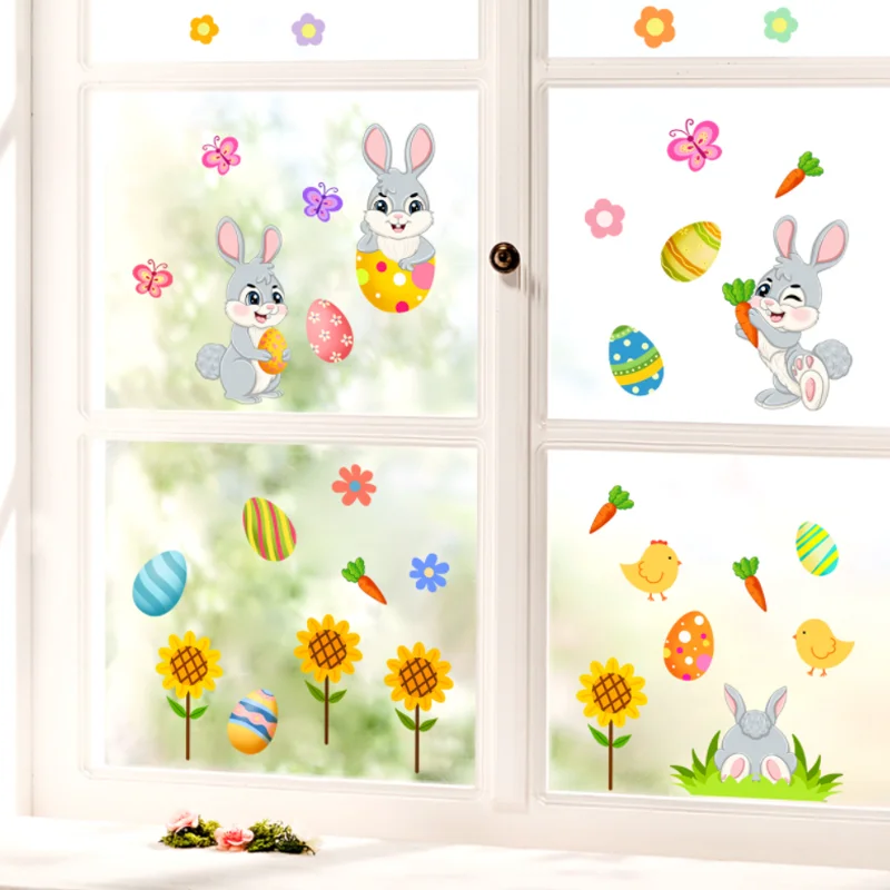 

Sunflower Bunny Eggs Wall Sticker Cartoon Children Bedroom Background Decor Kindergarten Classroom Sticker Antifouling Removable