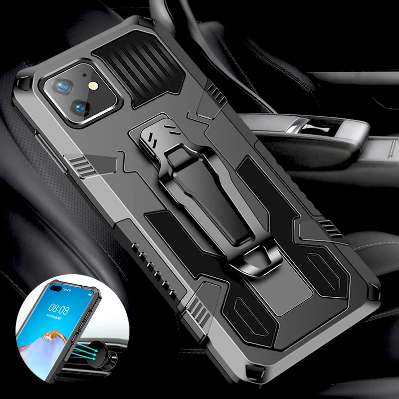 Enhanced Shockproof Magnetic Armor Case with Multi-Function Bracket and Back Clip