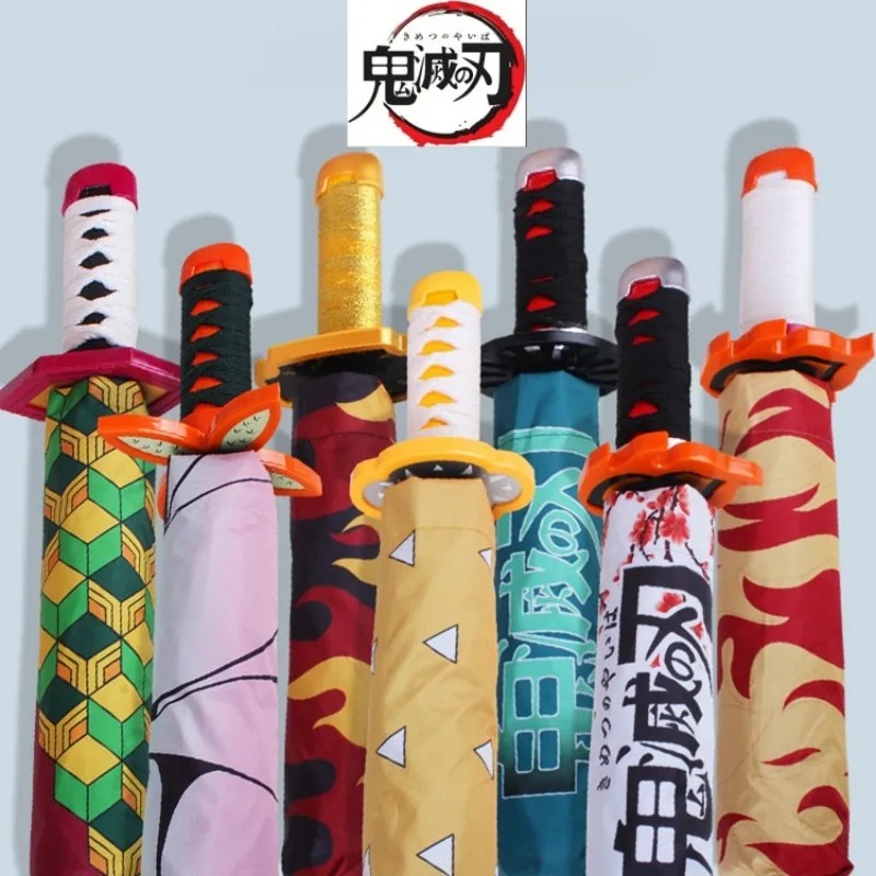 Demon Slayer Kokushibo Katana Regenschirm 3-fach Faltbar Kimetsu No Yaiba Tanjirou Anime Schwert Regenschirm Tragbarer Winddichter Regenschutz