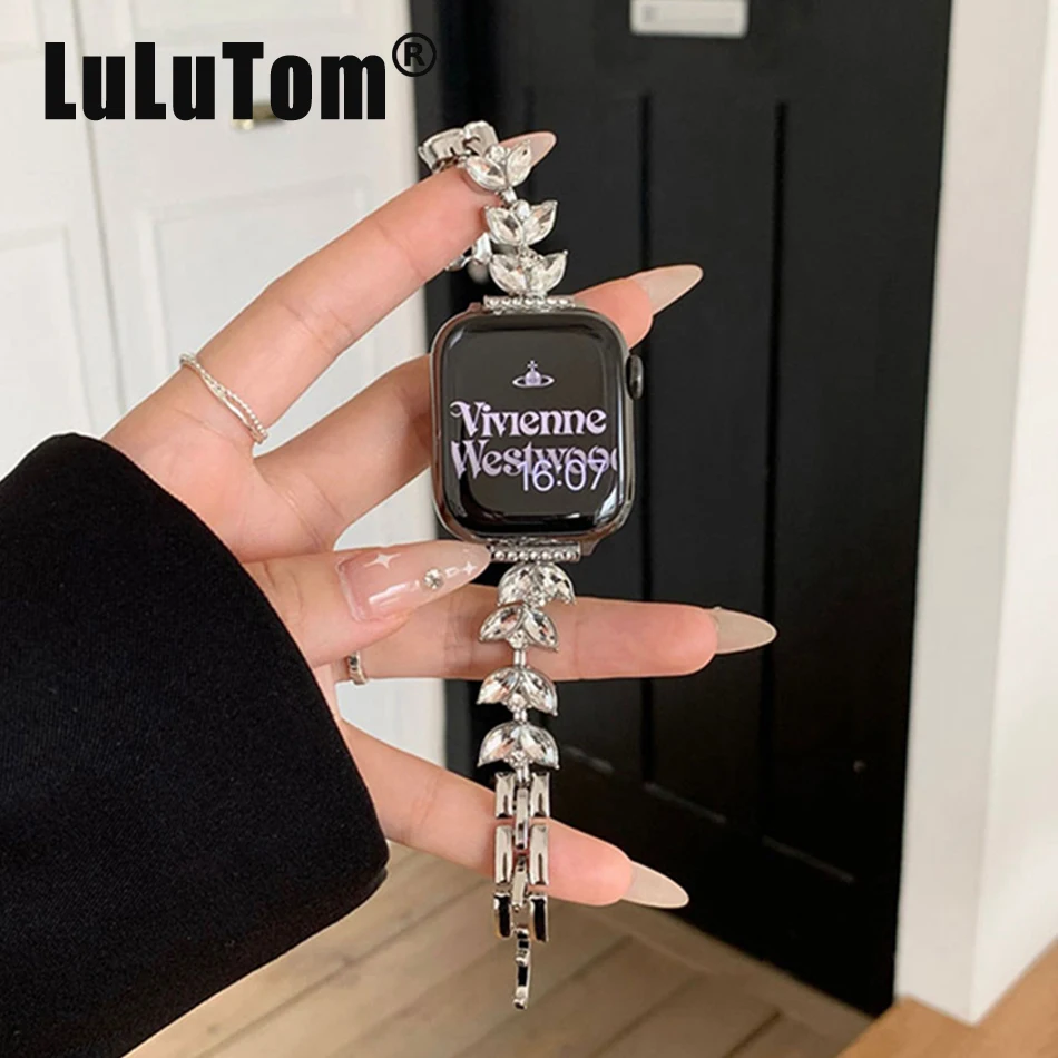 

Metal Strap For Apple Watch UItra 8 7 49mm 45mm 44mm Luxury Diamond Leaves Wristband For iWatch Series 6 5 SE 4 3 42mm 40mm 38mm