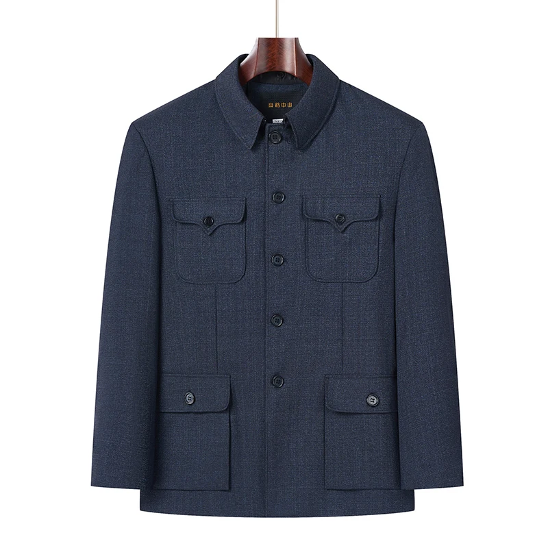 Men Sun Yat-sen Suit Gray Zhongshan Suit Twinset Traditional Chinese Two-Piece Ensemble Mao Tunic Coat and Pant 2pcs Outfits