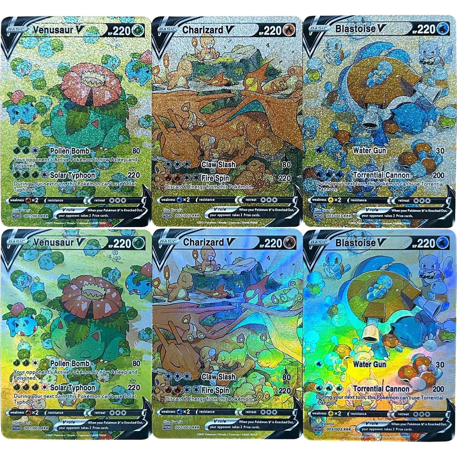 Diy Ptcg Charizard Venusaur Blastoise English Version Flash Card 3Pcs/set Self Made Classic Game Anime Collection Cards Gift Toy collectible card game toy