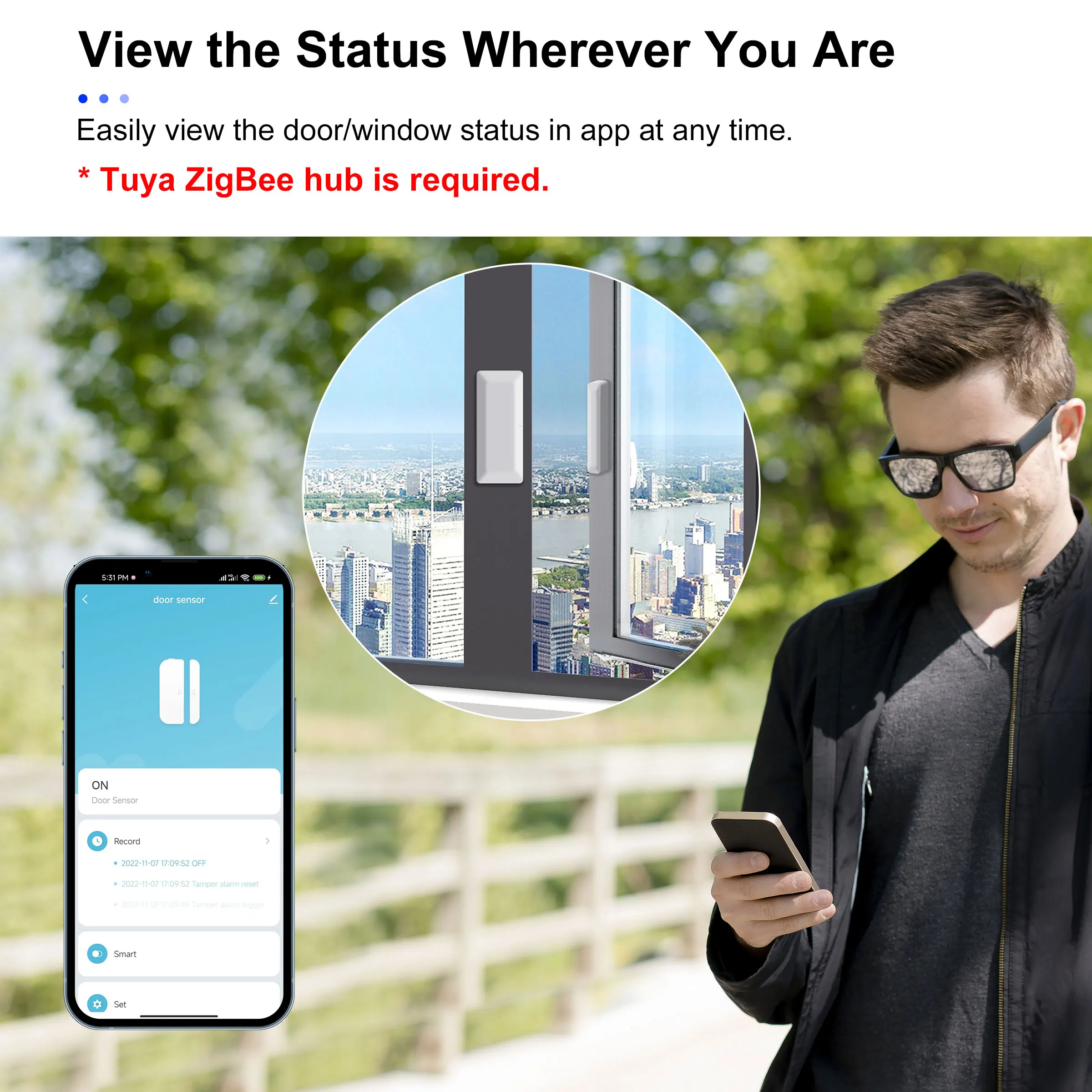 GIRIER ZigBee Door and Window Sensor Wireless Smart Contact Detector for Home Security Works with Alexa Hey Google Home Assistant