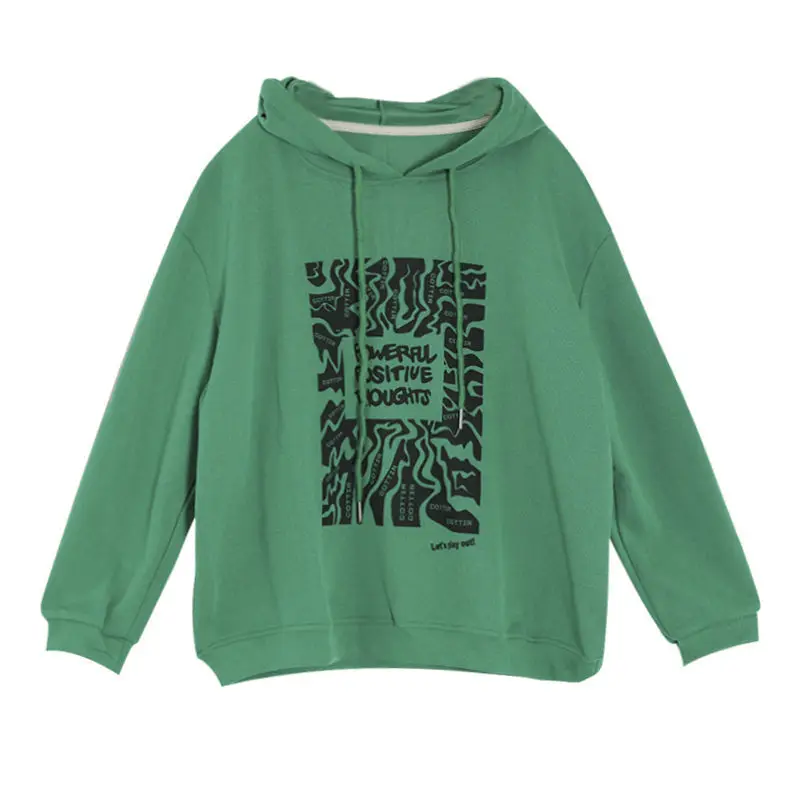 Autumn Winter Women Clothing Fashion Drawstring Loose Long Sleeve Sweatshirts Vintage Letter Printing Hoodies Plus Size T-Shirt