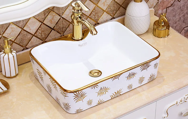 

Sanitary Ware New Color Gold Ceramic Basin Factory Direct Sales Rectangular Table Basin