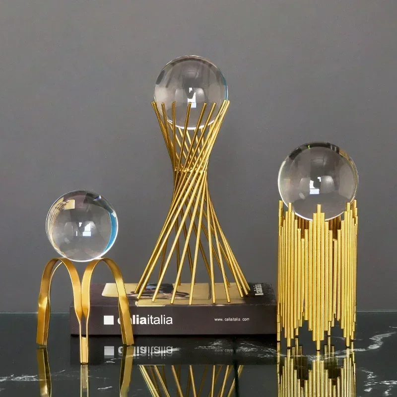 

European-style metal crystal ball decoration creative geometric shape display living room TV wine cabinet decoration crafts