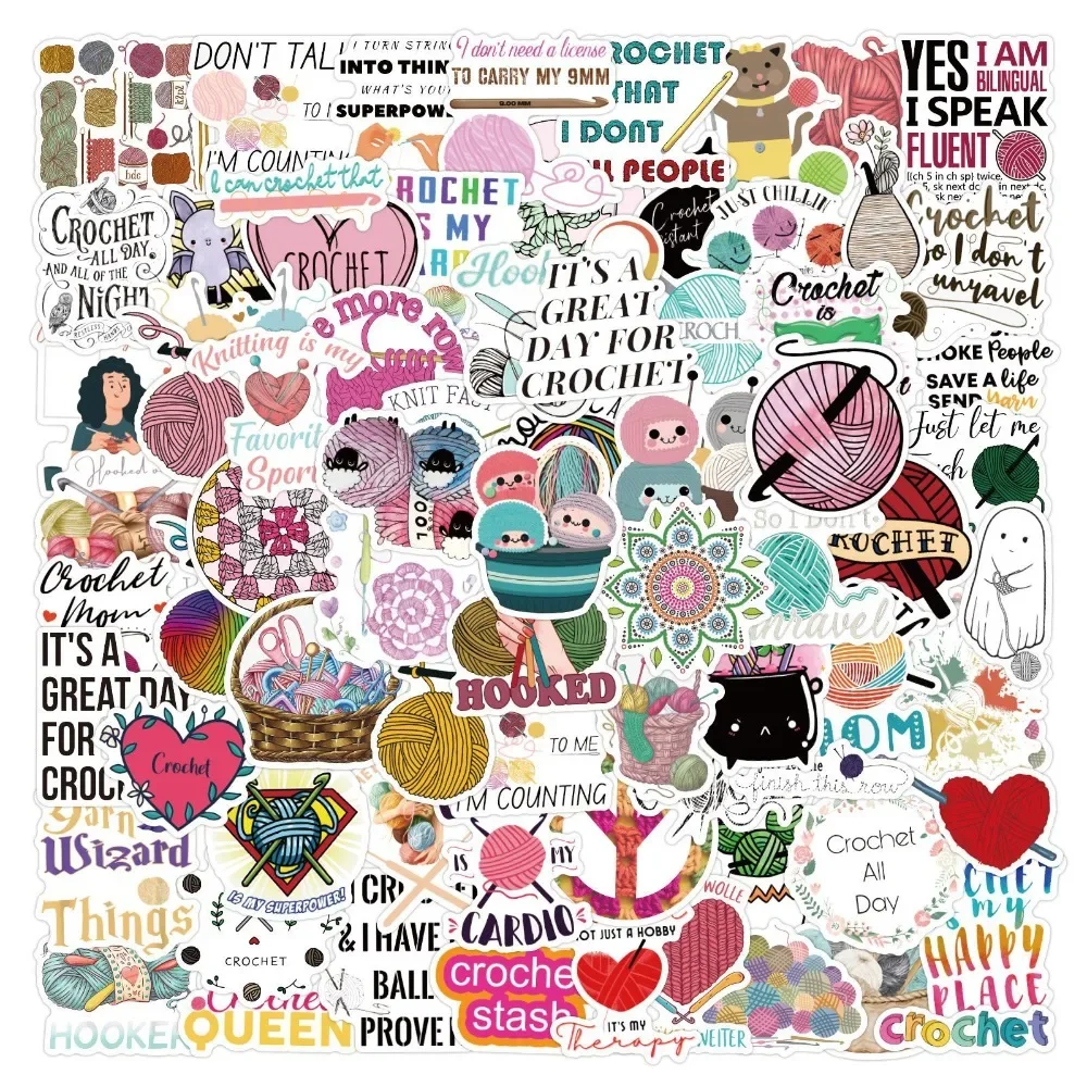 50/100Pcs Cartoon Needle Wool Ball Loving Crochet Stickers for Kids Skateboard Suitcase Laptop Helmet Decorative Sticker Toys