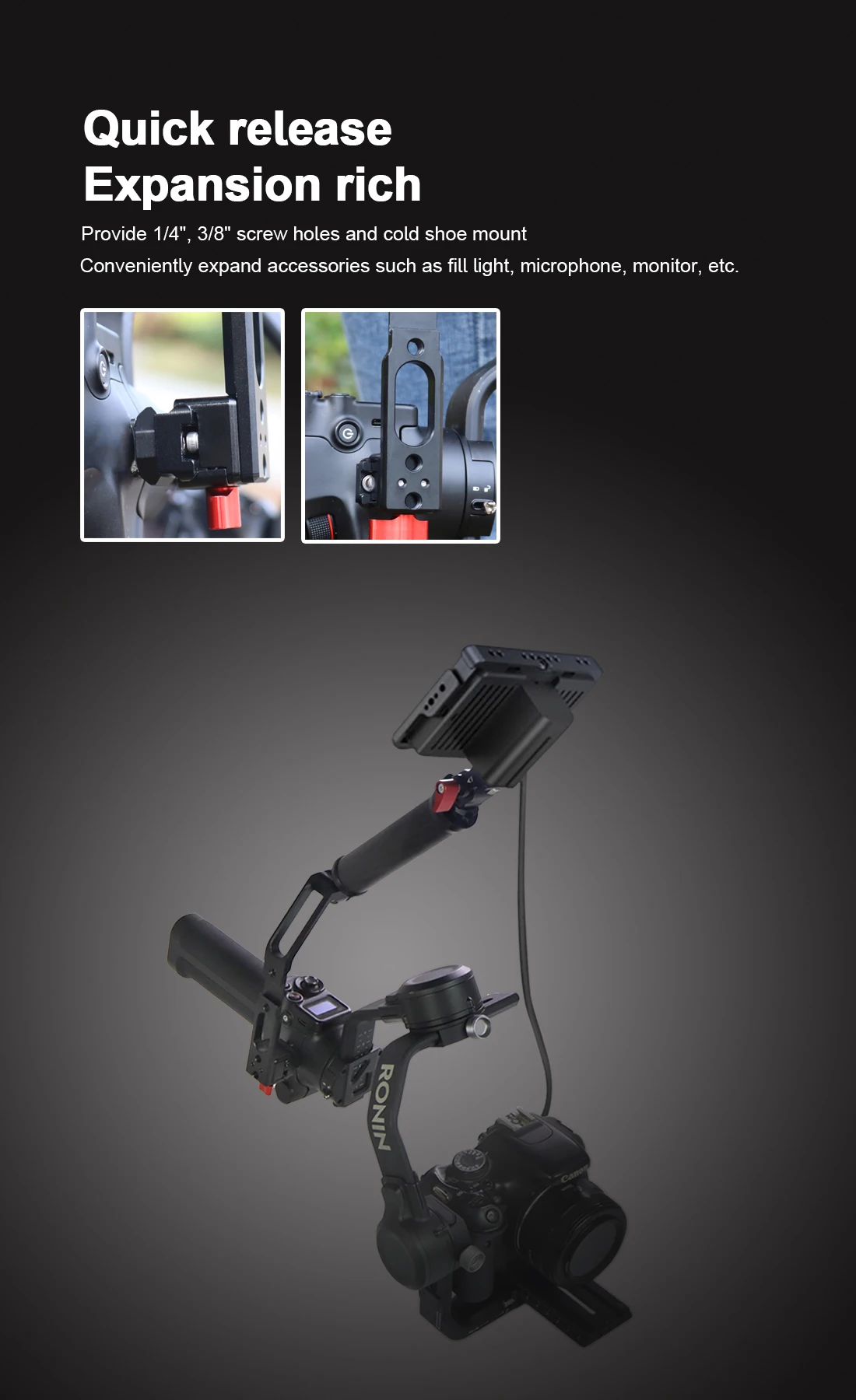 Carbon Fiber L Bracket Handle Grip Foldable Cold Shoe Mount Clamp for Ronin RS3