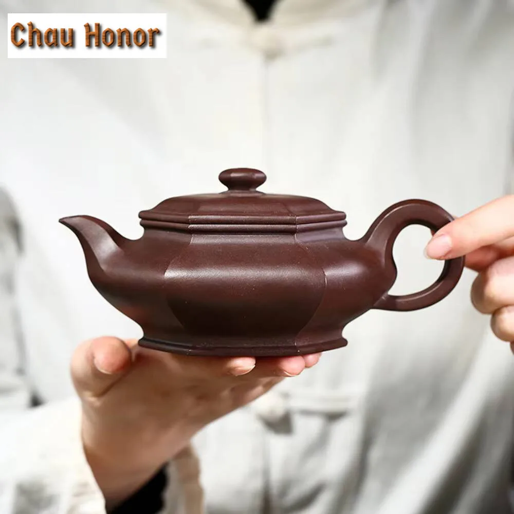 330ml Chinese Yixing Purple Clay Teapot Handmade Hexagonal Water Flat Tea Pot Kettle Boutique Zisha Teaset Customized Collection