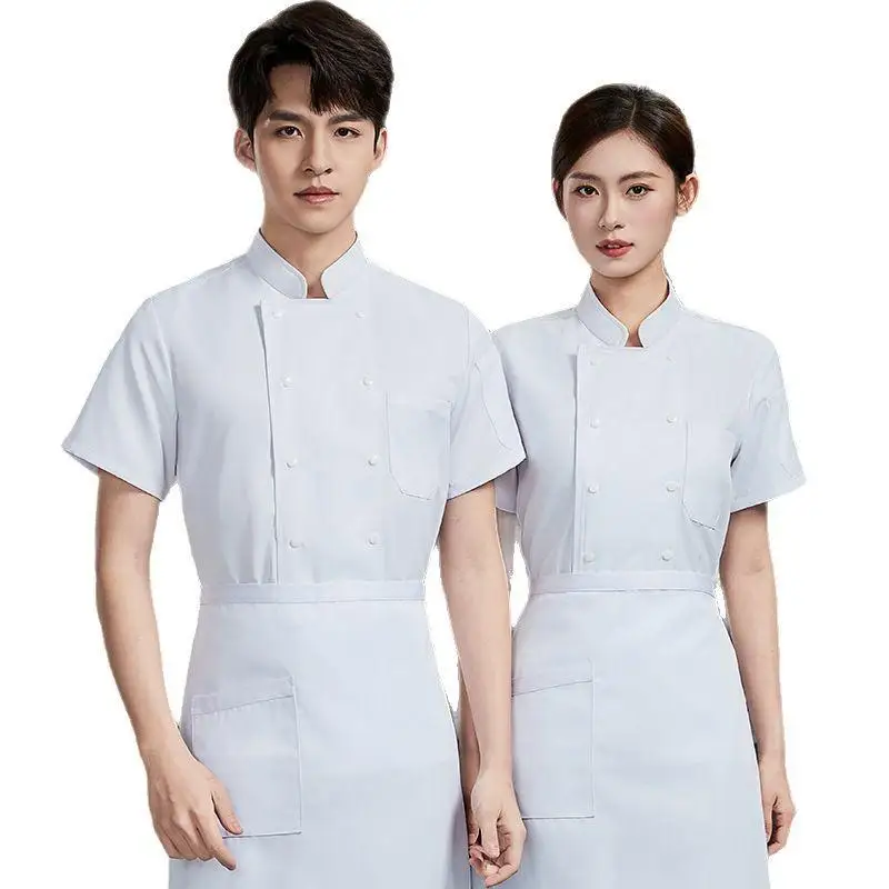 Unisex Breathable Short-Sleeve Chef Uniform with Concealed Double Row Buttons