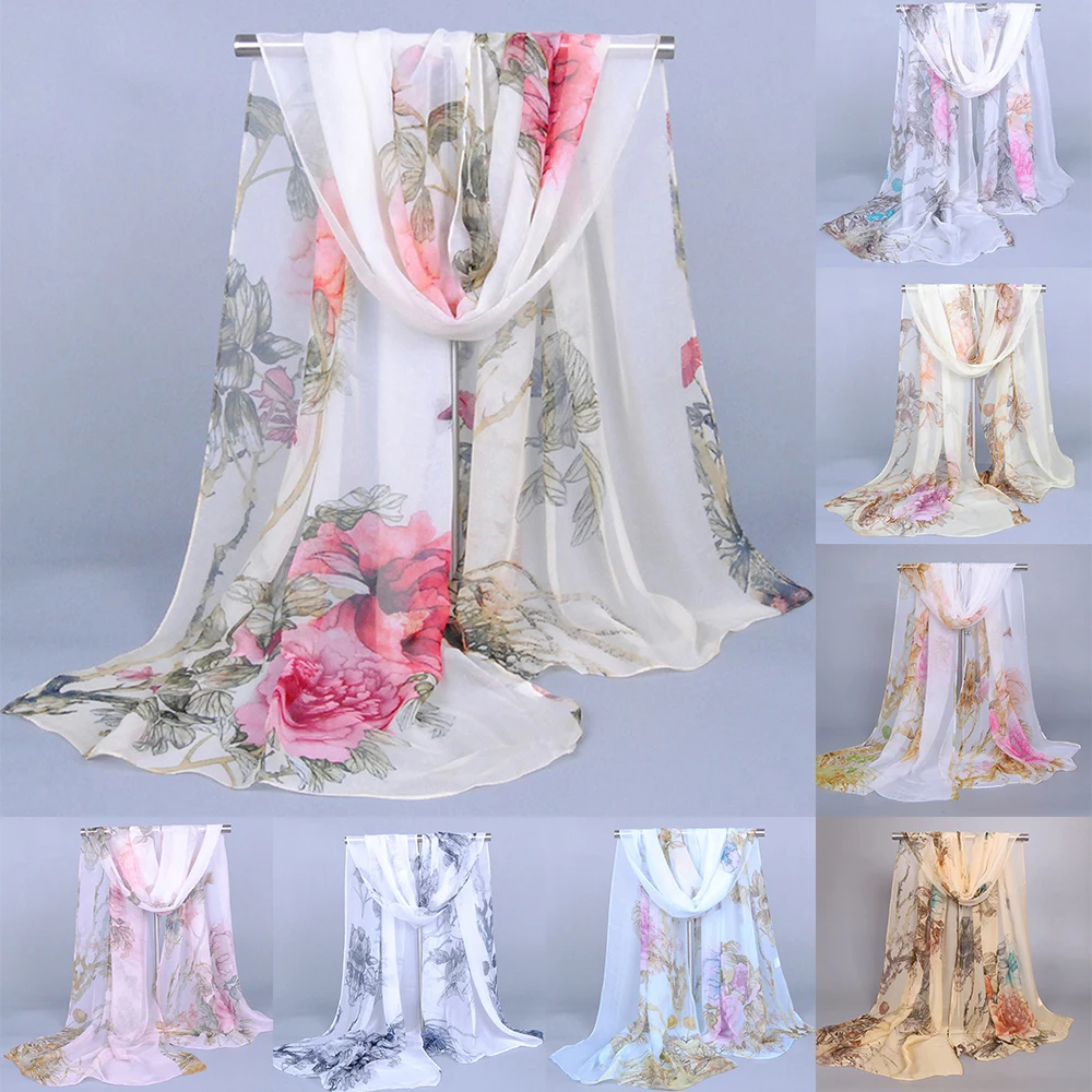 

Fashion Spring/Summer Women Floral Printing Beach Silk Scarf Shawls Female All-match Long Soft Wraps Scarf Beach Sunscreen Hijab