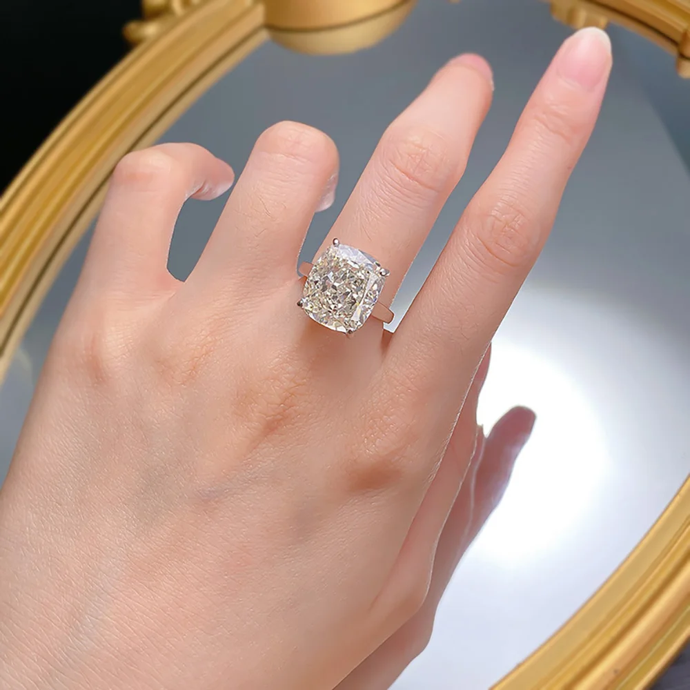 Original Ice Cut 6ct 12*14mm White G High Carbon Diamond Rings for Women 925 Sterling Silver Engagement Ring Party Fine Jewelry 6
