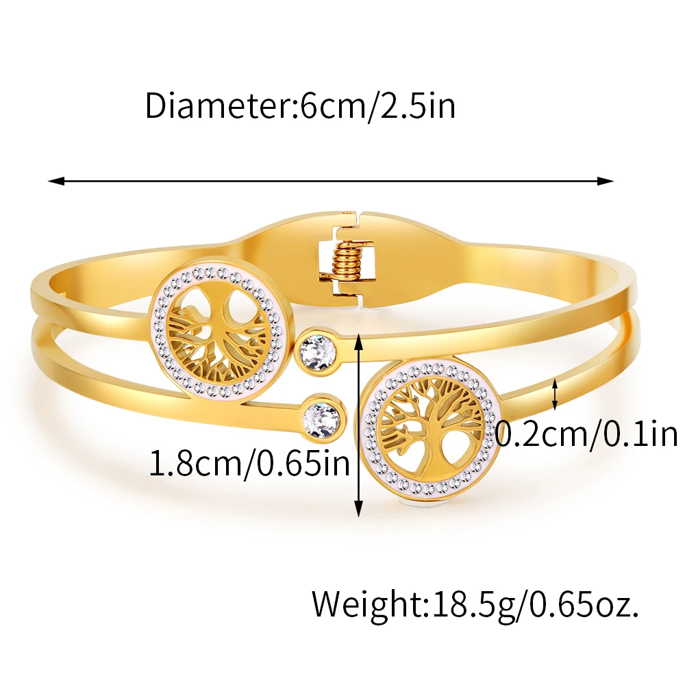 Boho Trend Life Tree Charm Bangle for Women No Fade Color Stainless Steel Cubic Zircon Bangles Luxury Gift Cuff Jewelry 2