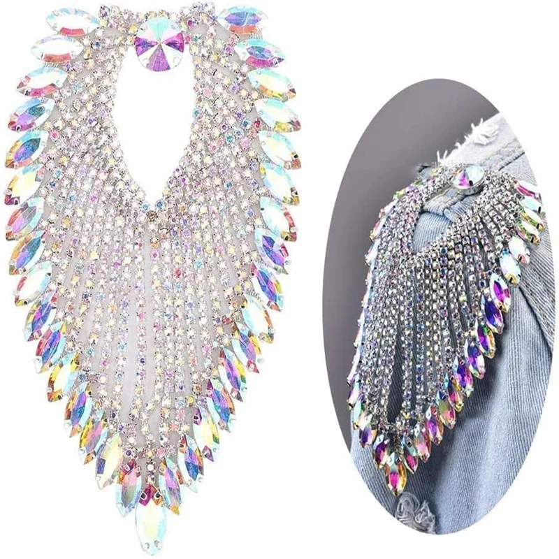 Shoulder Tassel Applique Sew On Clear Crystal Rhinestone Applique Wedding Dress Decoration