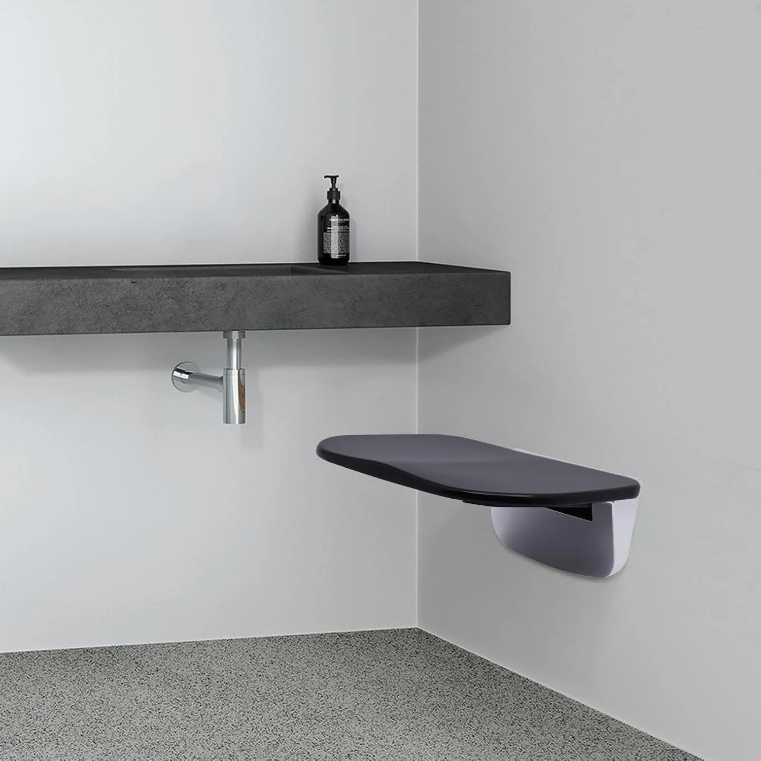 90° Foldable Wall-Mounted Seat,Shower Seat Bathroom Shower Stool for Shower Room,Corridors,Delivery Rooms, Max Load 440lb, Black 6