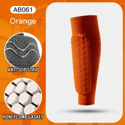 Football Shin Guard Sleeve with Foam Padding and Calf Compression - M (Orange)