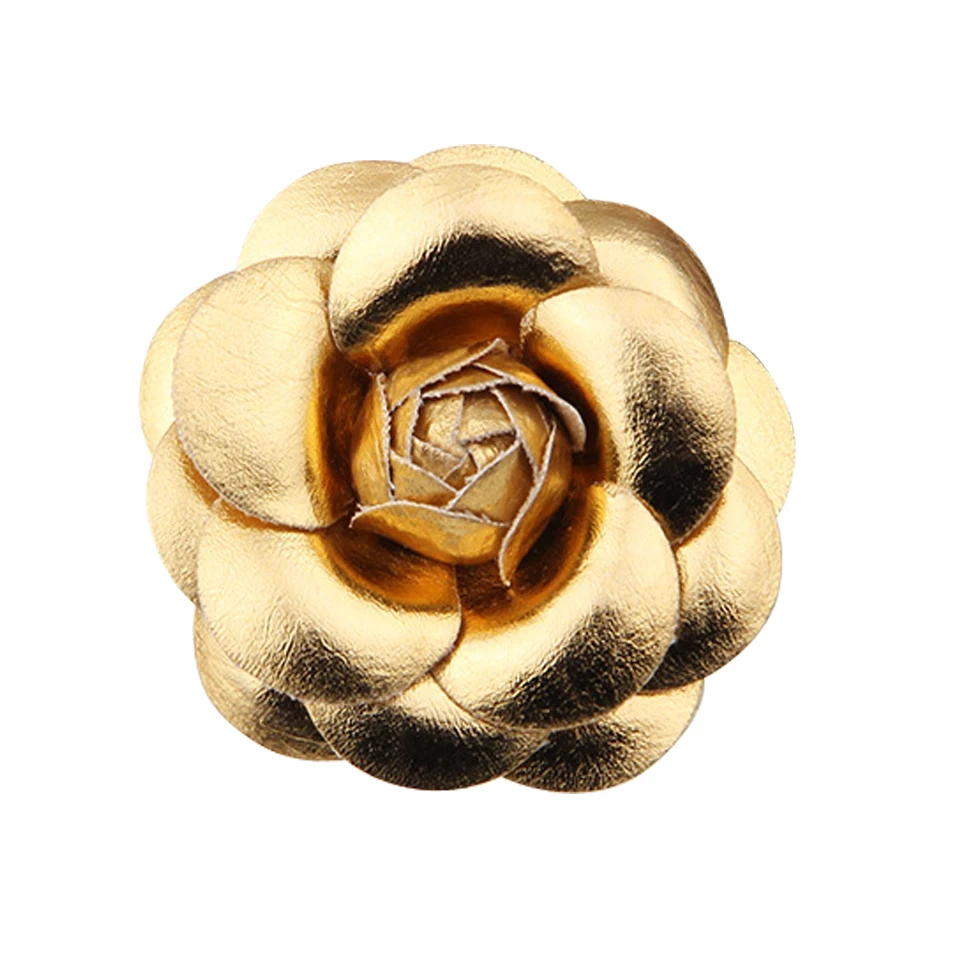 5cm Gold Silver Color PU Leather Rose Flower Brooch Camellia Corsage Women Lapel Pins and Brooches Scarf Buckle Accessories