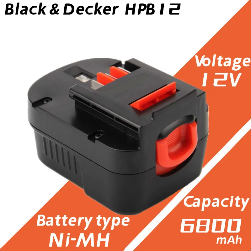 12V 6800mah Rechargeable Tool Battery for Black & Decker A12 A12ex