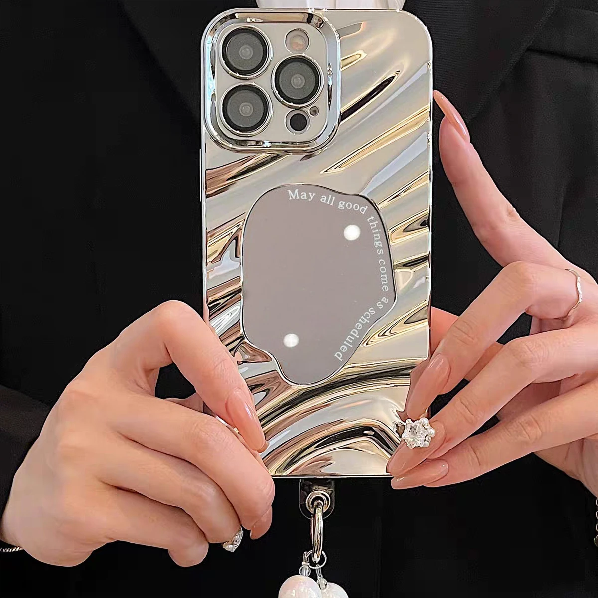 Sleek Shockproof Silicone Makeup Mirror Phone Case with Lanyard