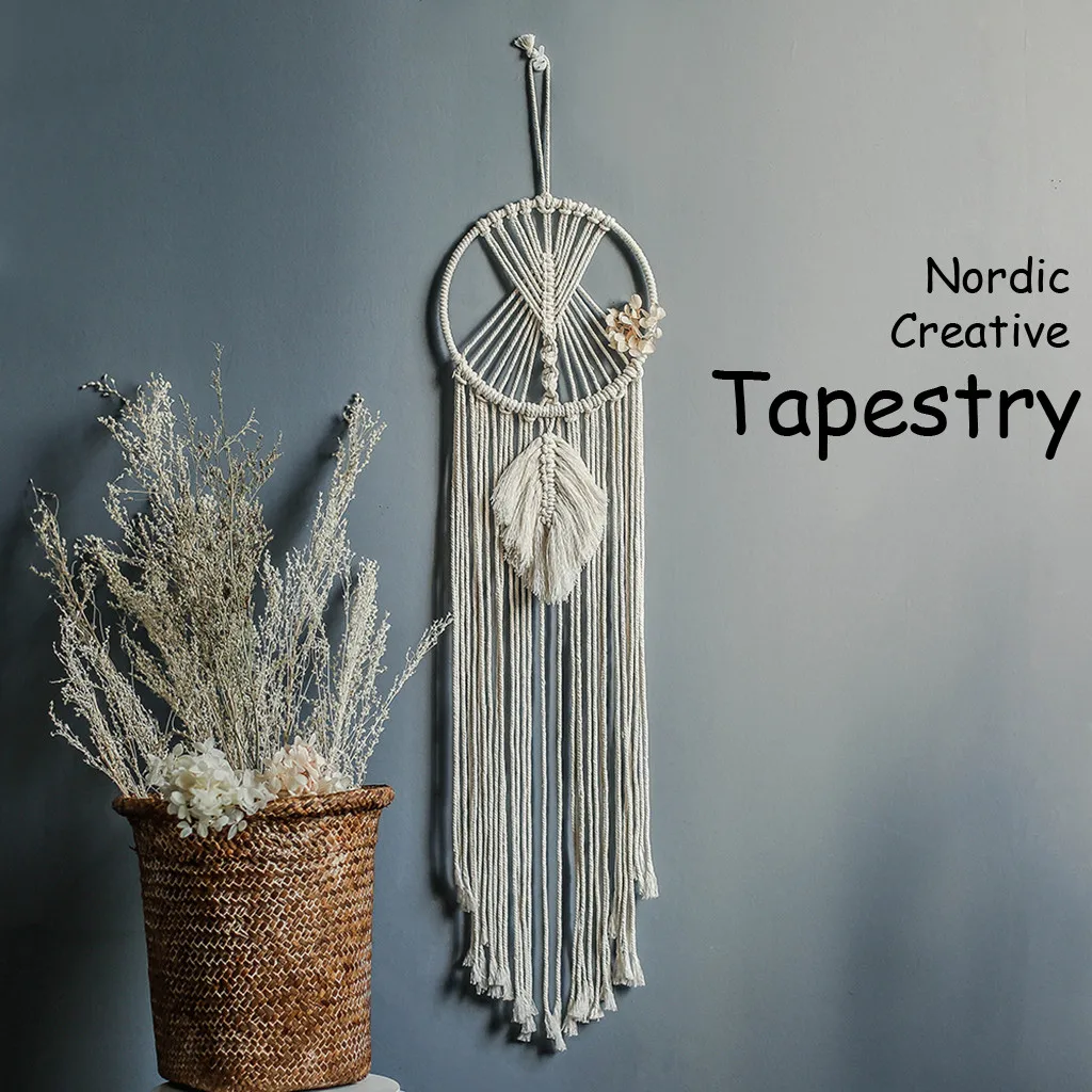 

Bohemian Macrame Tapestry Wall Barided Rope Tassel Ornament Knitted Rope Artwork Wall Dreamcatcher