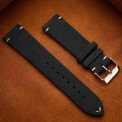 Vintage Genuine Suede Quick Release Watch Straps - Gray, Brown, Black, Beige - 22mm (Black)