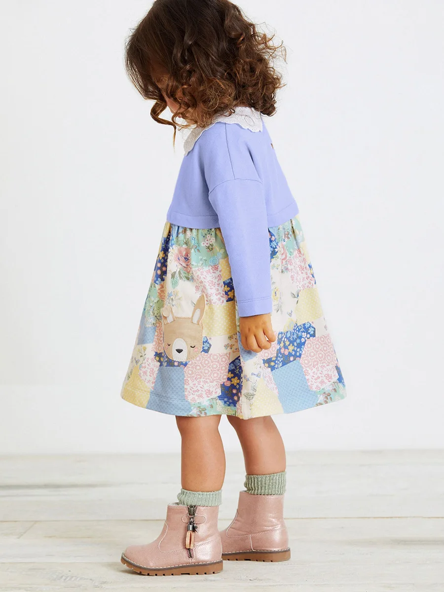 Autumn Fashion Baby Girls Kids Clothes Children's Clothing Pastoral style Cartoon Turndown Collar Dress Spring