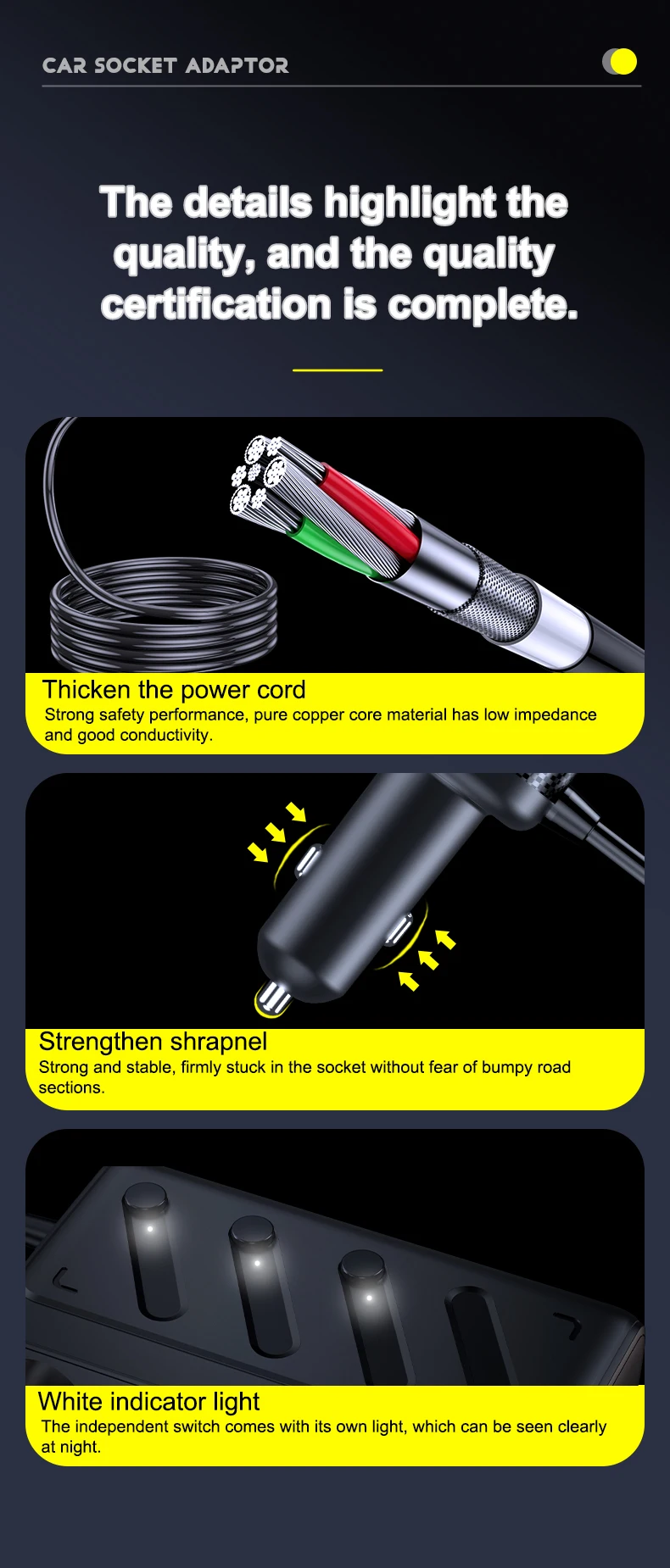 187W Cigarette Lighter Adapter 8 in 1 Cigarette Lighter Splitter 3 Socket Car C
