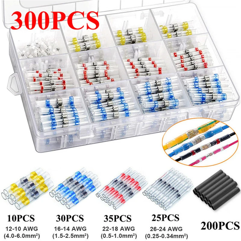 Heat Shrink Tubing 300PCS Heat Shrink Terminal Solder Ring Heat Shrink Tubing Waterproof Boxed Terminal Sleeve Set