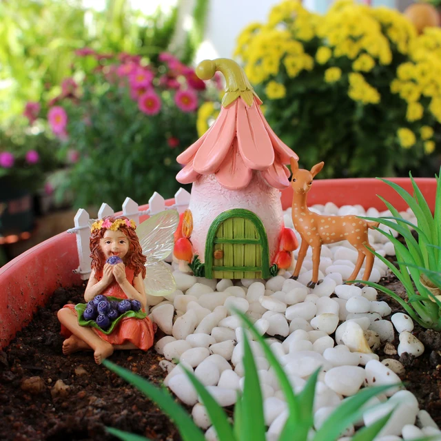 1 Set Mini Berry Eating Flower Fairies, Cute Outdoor Fairy Statues, Garden Micro Landscape Resin Crafts, Courtyard Lawn Home Dec