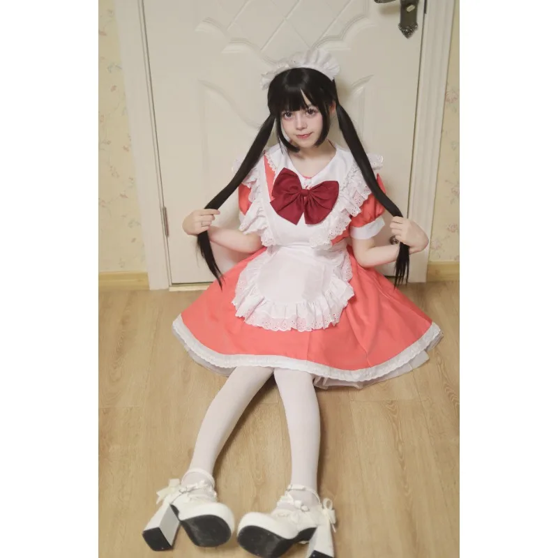 Mädchen Damen Cute Cosplay Lolita Maid Kleid mit Headband S-5XL, Schwarz/Pink/Blau/Lila/Gelb/Grün 44