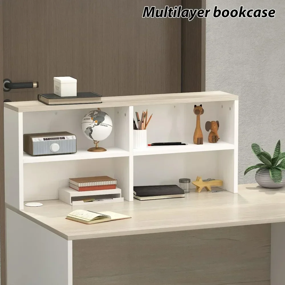 Reception Desk with Counter & Lockable Srotage Drawers, for Salon Reception Room Checkout Office, Natrual