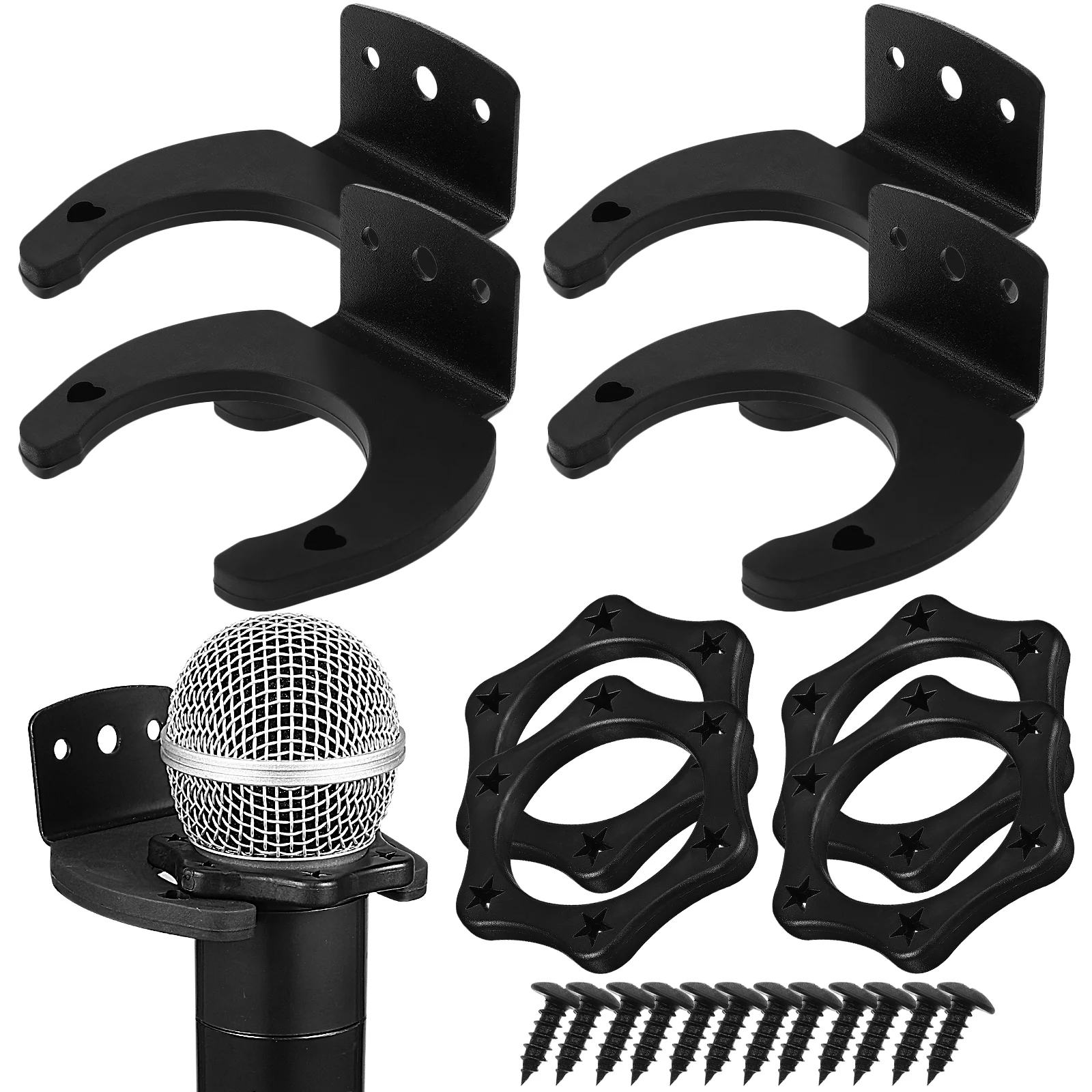 

4 Sets Microphone Accessories Including Microphone Wall Holders Hexagonal Microphone Rings