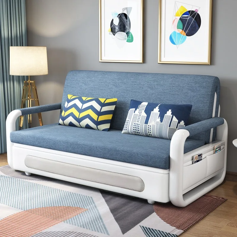 thumbnail image 1 of Sofá cama plegable moderno con tapicería de tela, muebles de apartamento, marco de Metal extensible para sala de estar, comedor, uso en Hotel, 1 of 4