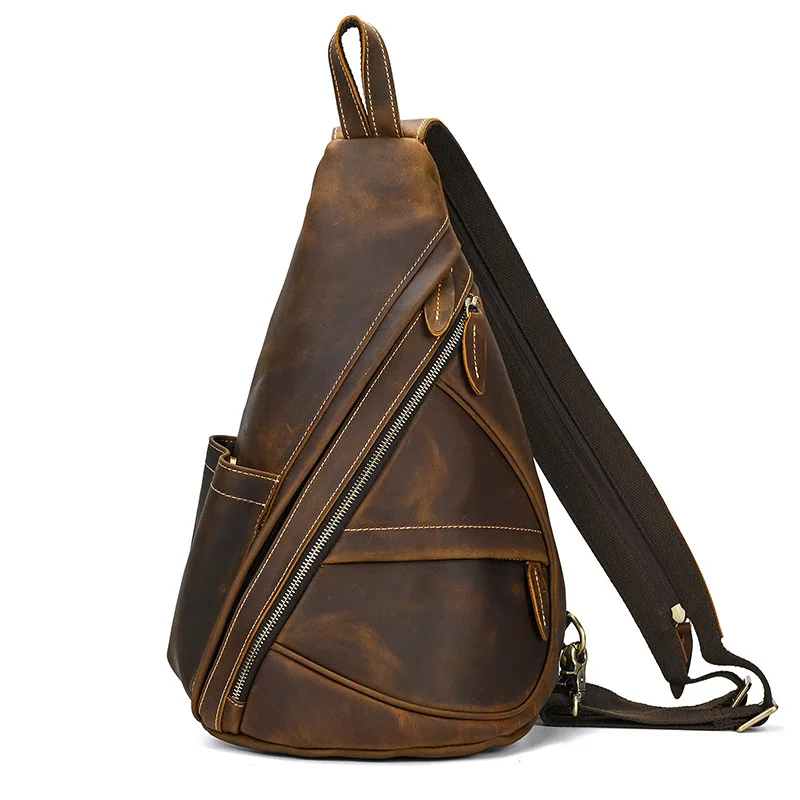 

AETOO Europe and America men's backpack Crazy horse leather retro chest bag multi-functional leather crossbody bag head layer c