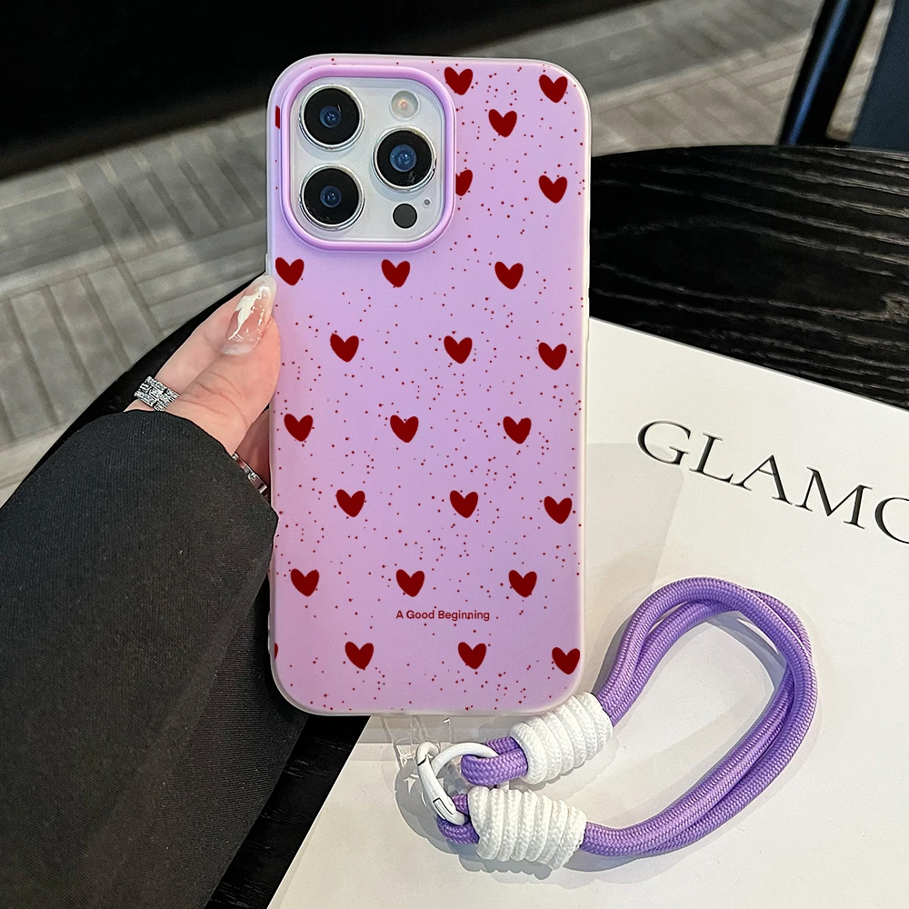 Heart Design Polka Dot Phone Case with Lanyard Cover