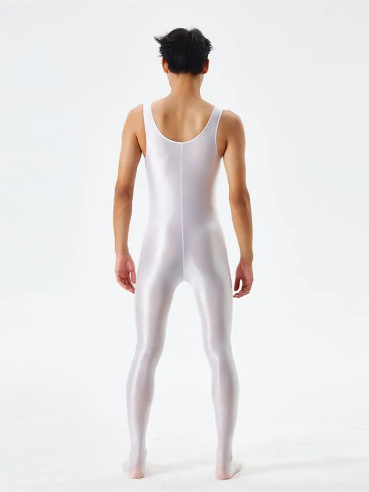 Unisex Sleeveless Tank Pantyhose Bodystocking Shiny Catsuit Leotard Conjoined Close Open Crotch Bodysuit Sexy Lingerie Leotard