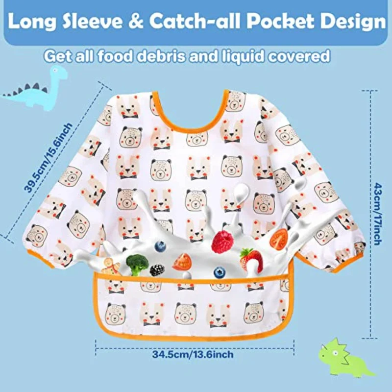 Silicone Bib Baby Cartoon 0-6 Years Soft BPA Free Waterproof Long Sleeve Apron