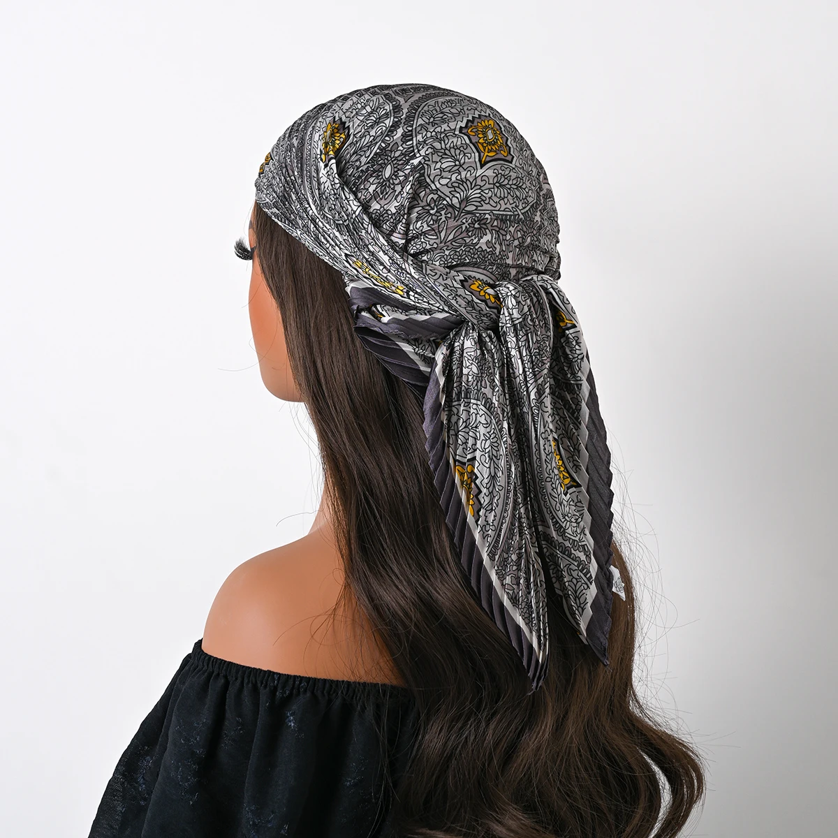 New Bohemian Style Floral Print Women’s Square Pleated Silk Scarf Satin Head Flower Design Sun protection Scarves Bandana Hijab