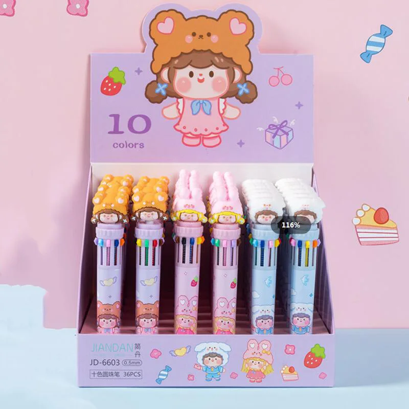 

36 pcs/lot Kawaii Girl 10 Colors Ballpoint Pen Cute Ball Pens Material Office School Writing Supplies Wholesale
