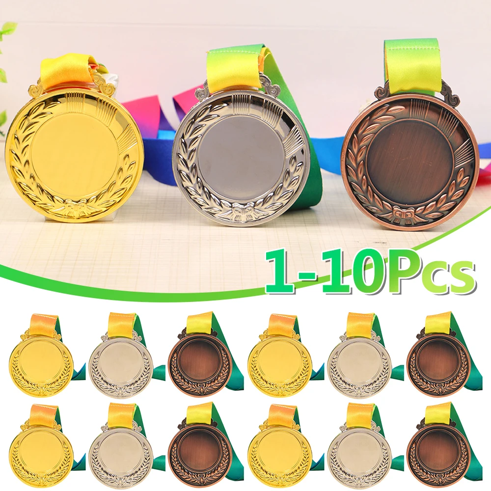 1-10Pcs Award Medals Blank Medal with Color Ribbon Gold Silver Bronze Winner Reward Medal Customized Gift School Sports Souvenir