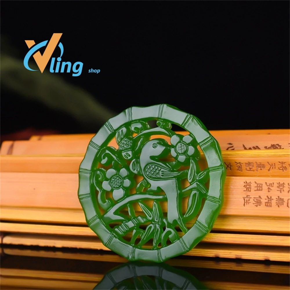 

Natural Jade Green Hand-carved Magpie Pendant Fashion Boutique Jewelry Men and Women Happy Eyebrow Necklace Gift Accessories